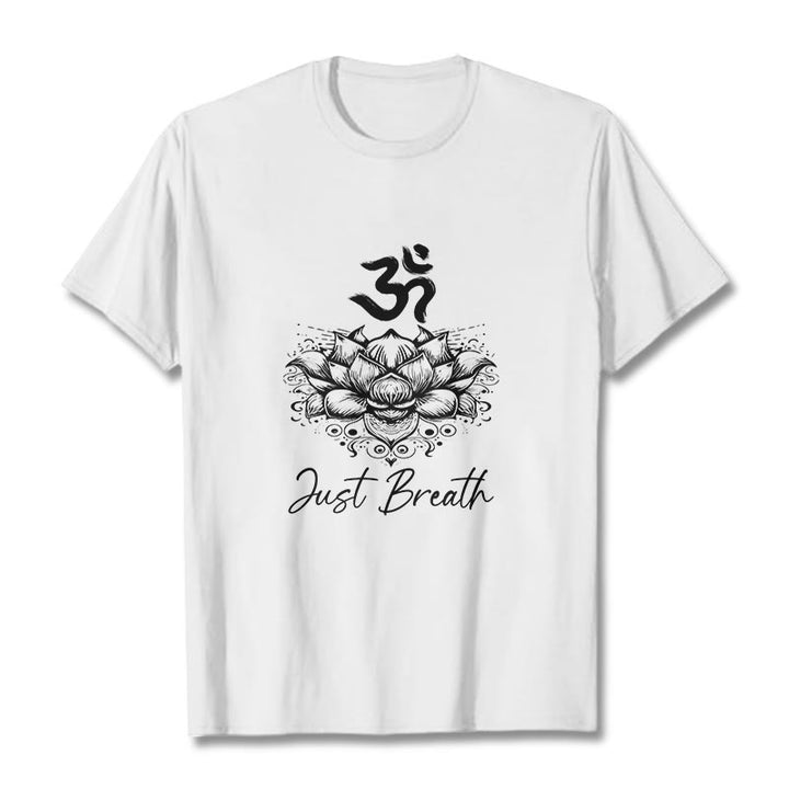 Buddha Stonesカジュアルオームシンボル蓮の花柄コットンTシャツ - 白 - 2XL - image 8