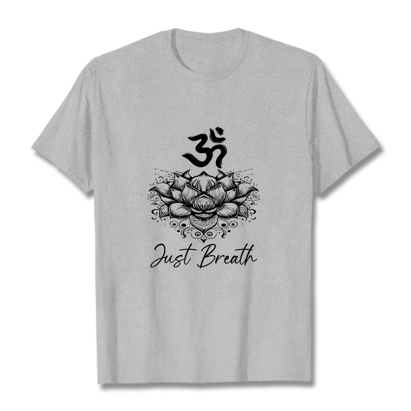 Buddha Stonesカジュアルオームシンボル蓮の花柄コットンTシャツ - ライトグレー - 2XL - image 20