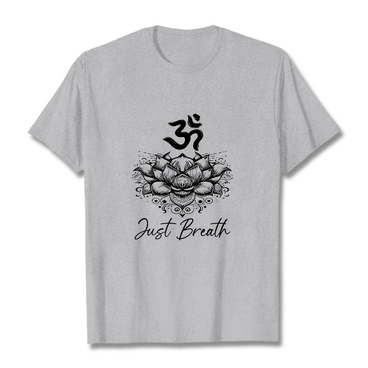Buddha Stonesカジュアルオームシンボル蓮の花柄コットンTシャツ - ライトグレー - 2XL - image 20