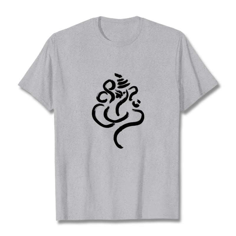 Buddha Stonesカジュアルガネーシャ柄コットンTシャツ - ライトグレー - 2XL - image 20