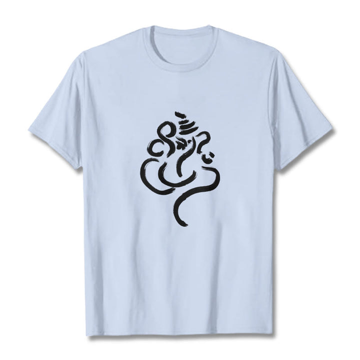 Buddha Stonesカジュアルガネーシャ柄コットンTシャツ - ライトシアン - 2XL - image 19