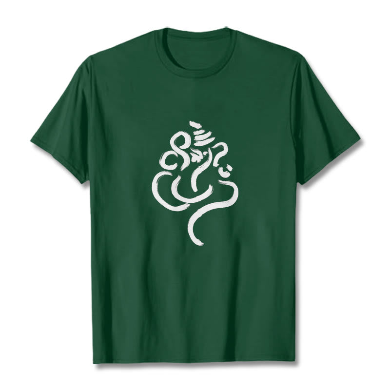Buddha Stonesカジュアルガネーシャ柄コットンTシャツ - フォレストグリーン - 2XL - image 11