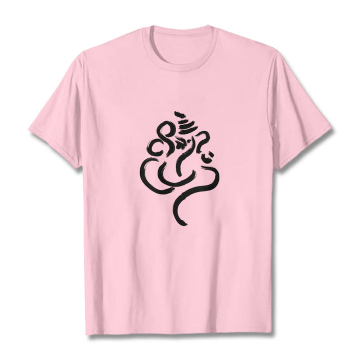 Buddha Stonesカジュアルガネーシャ柄コットンTシャツ - ライトピンク - 2XL - image 13