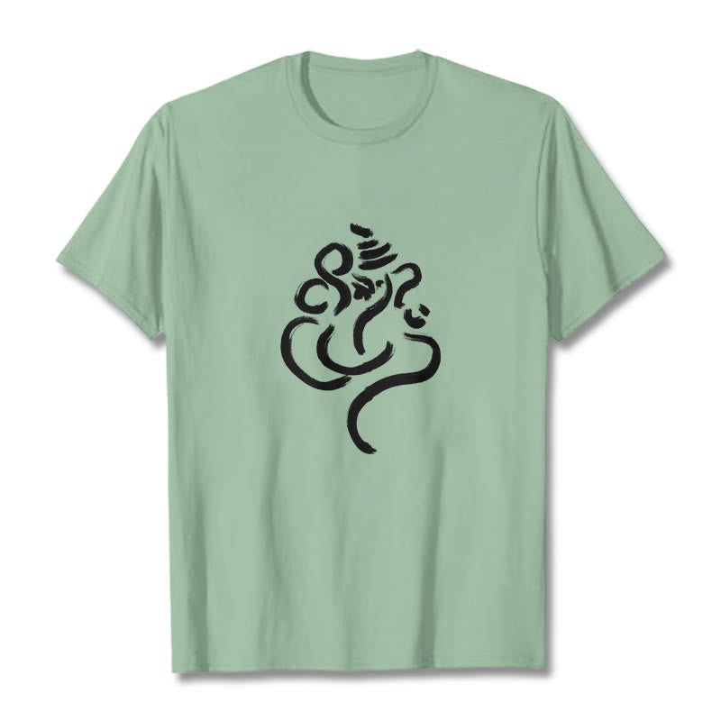 Buddha Stonesカジュアルガネーシャ柄コットンTシャツ - ペールグリーン - 2XL - image 15
