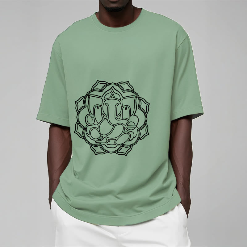 Buddha Stonesカジュアルマンダラデザインガネーシャ柄コットンTシャツ - image 16