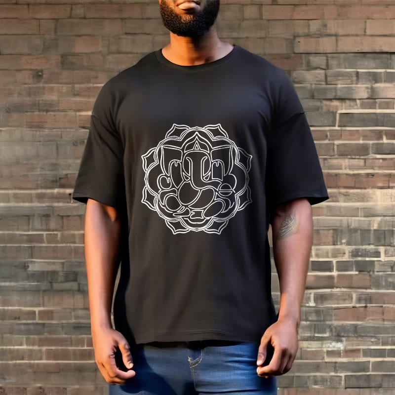 Buddha Stonesカジュアルマンダラデザインガネーシャ柄コットンTシャツ - image 6