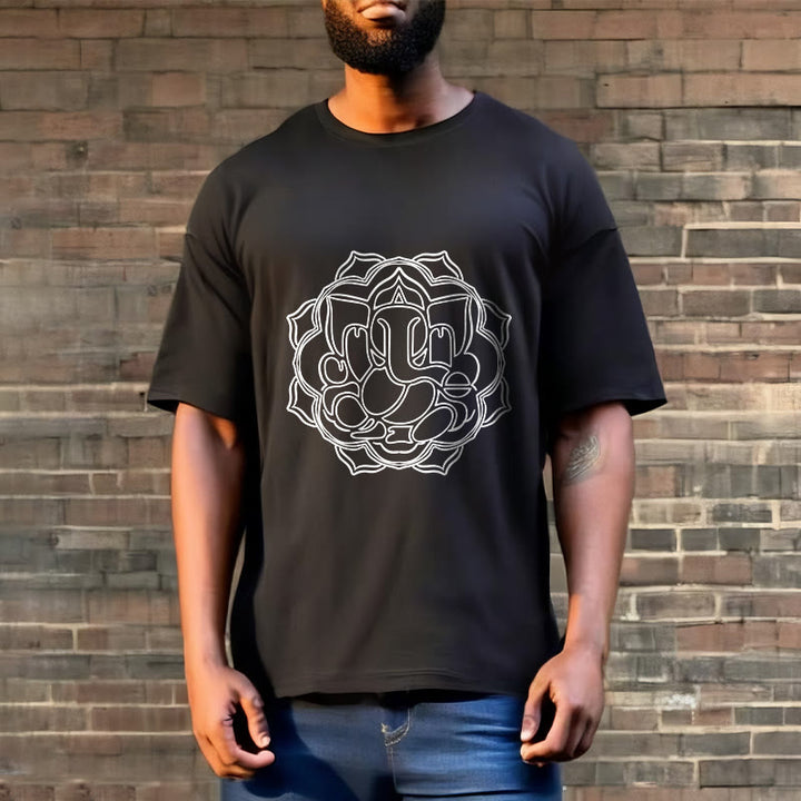 Buddha Stonesカジュアルマンダラデザインガネーシャ柄コットンTシャツ - image 6