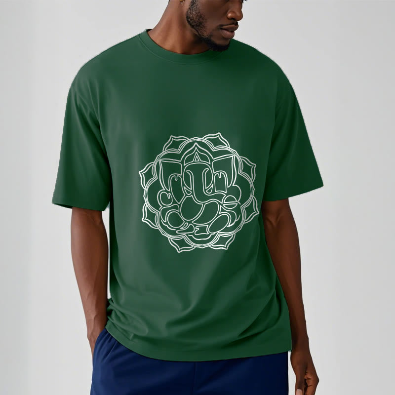 Buddha Stonesカジュアルマンダラデザインガネーシャ柄コットンTシャツ - image 2