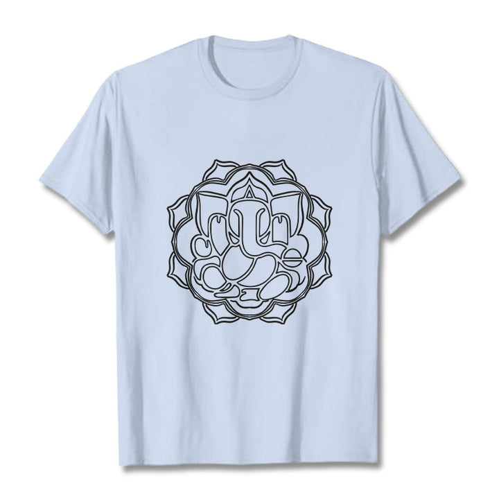 Buddha Stonesカジュアルマンダラデザインガネーシャ柄コットンTシャツ - ライトシアン - 2XL - image 19