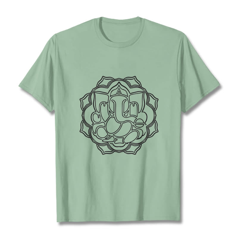 Buddha Stonesカジュアルマンダラデザインガネーシャ柄コットンTシャツ - ペールグリーン - 2XL - image 15