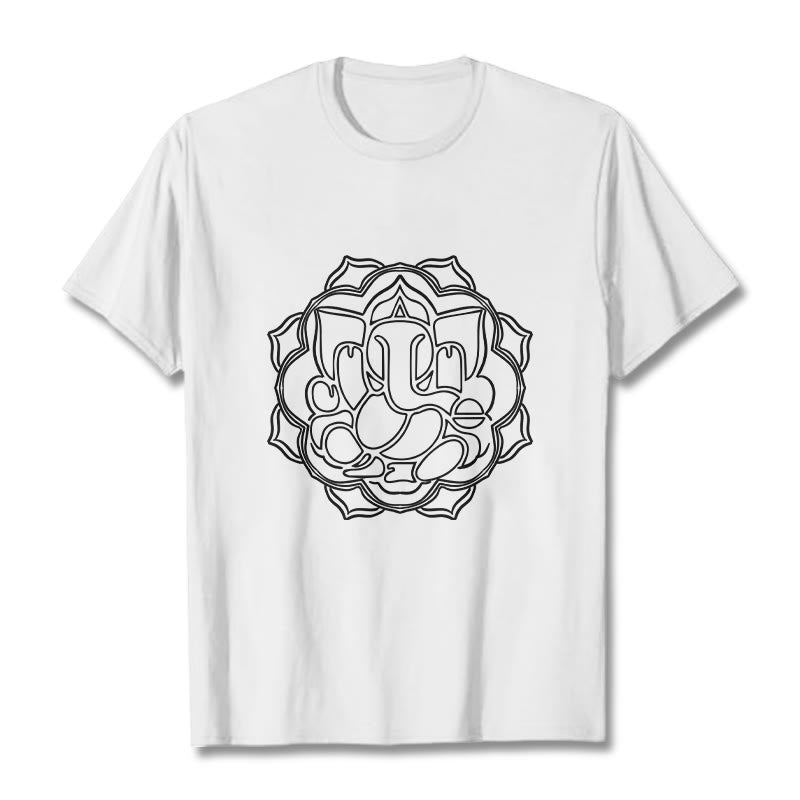 Buddha Stonesカジュアルマンダラデザインガネーシャ柄コットンTシャツ - 白 - 2XL - image 8