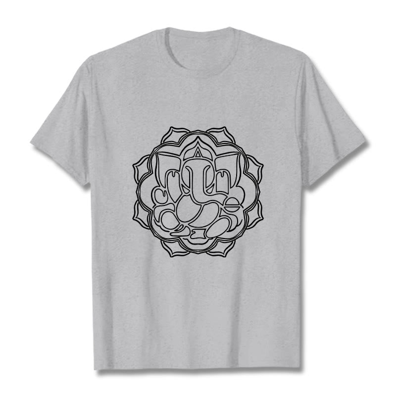 Buddha Stonesカジュアルマンダラデザインガネーシャ柄コットンTシャツ - ライトグレー - 2XL - image 20