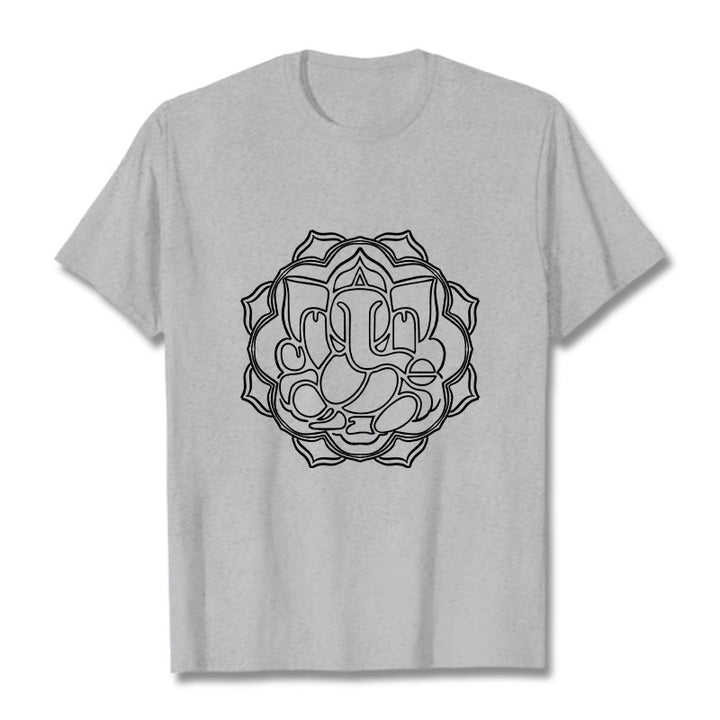 Buddha Stonesカジュアルマンダラデザインガネーシャ柄コットンTシャツ - ライトグレー - 2XL - image 20
