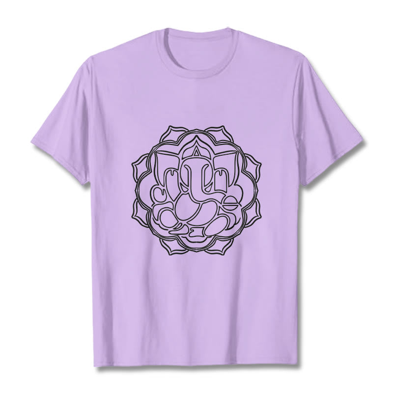 Buddha Stonesカジュアルマンダラデザインガネーシャ柄コットンTシャツ - 梅 - 2XL - image 17