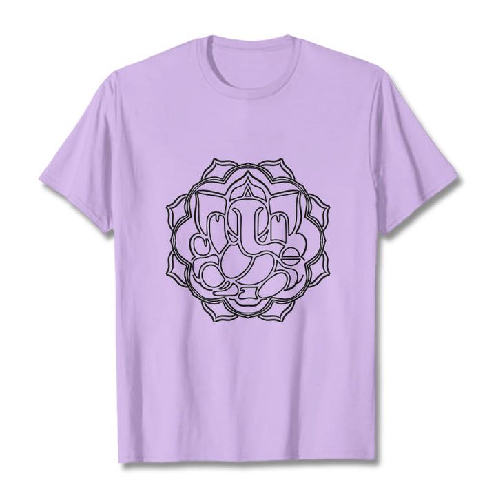 Buddha Stonesカジュアルマンダラデザインガネーシャ柄コットンTシャツ - 梅 - 2XL - image 17