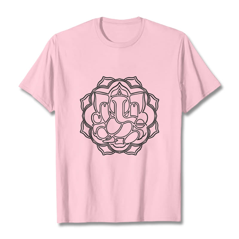 Buddha Stonesカジュアルマンダラデザインガネーシャ柄コットンTシャツ - ライトピンク - 2XL - image 13