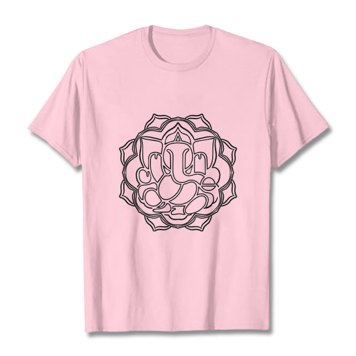 Buddha Stonesカジュアルマンダラデザインガネーシャ柄コットンTシャツ - ライトピンク - 2XL - image 13