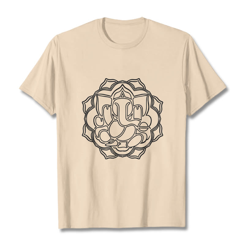 Buddha Stonesカジュアルマンダラデザインガネーシャ柄コットンTシャツ - ビスク - 2XL - image 11