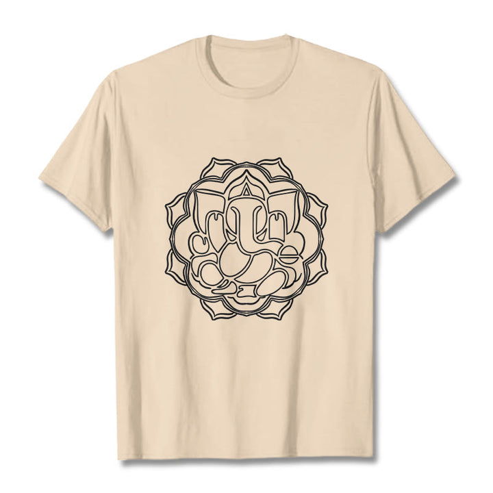 Buddha Stonesカジュアルマンダラデザインガネーシャ柄コットンTシャツ - ビスク - 2XL - image 11