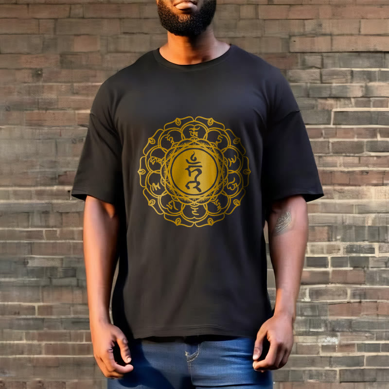 Buddha Stonesカジュアル ハムシンボル ヴィシュッダ柄 コットンTシャツ - image 7