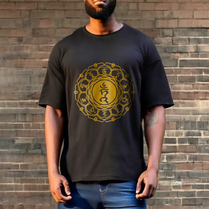 Buddha Stonesカジュアル ハムシンボル ヴィシュッダ柄 コットンTシャツ - image 7