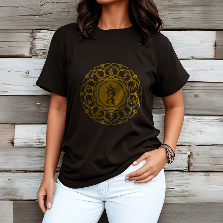 Buddha Stonesカジュアル ハムシンボル ヴィシュッダ柄 コットンTシャツ - image 8