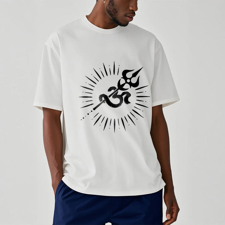 Buddha Stonesカジュアルオームシンボルトライデント放射状ライン柄コットンTシャツ - image 7