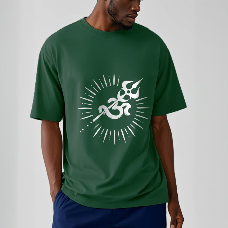 Buddha Stonesカジュアルオームシンボルトライデント放射状ライン柄コットンTシャツ - image 12