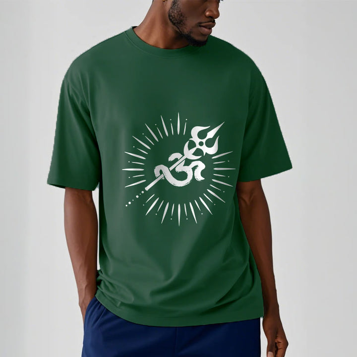 Buddha Stonesカジュアルオームシンボルトライデント放射状ライン柄コットンTシャツ - image 12