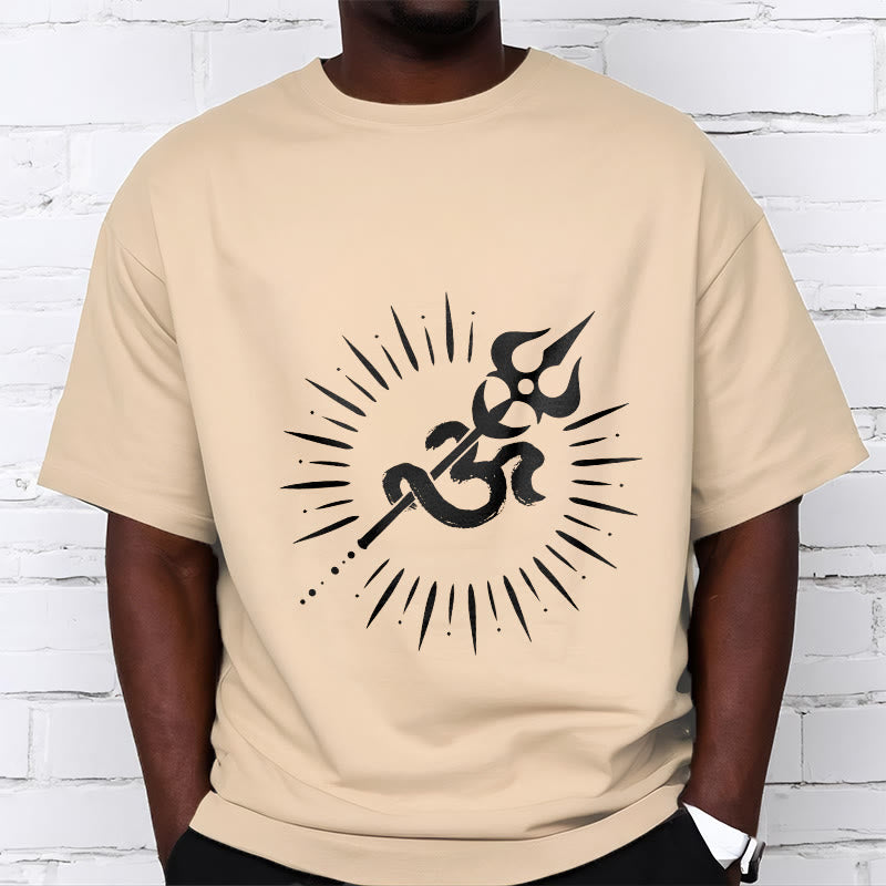 Buddha Stonesカジュアルオームシンボルトライデント放射状ライン柄コットンTシャツ - image 10