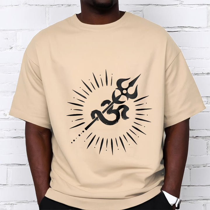 Buddha Stonesカジュアルオームシンボルトライデント放射状ライン柄コットンTシャツ - image 10