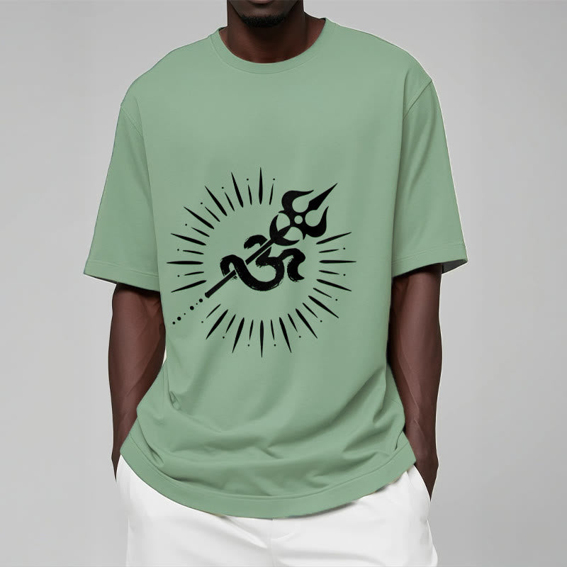 Buddha Stonesカジュアルオームシンボルトライデント放射状ライン柄コットンTシャツ - image 16