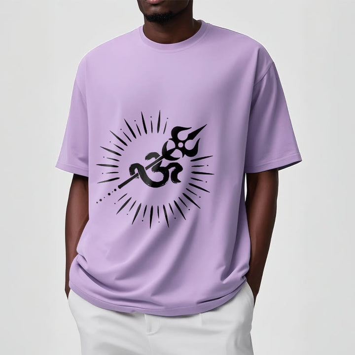 Buddha Stonesカジュアルオームシンボルトライデント放射状ライン柄コットンTシャツ - image 18