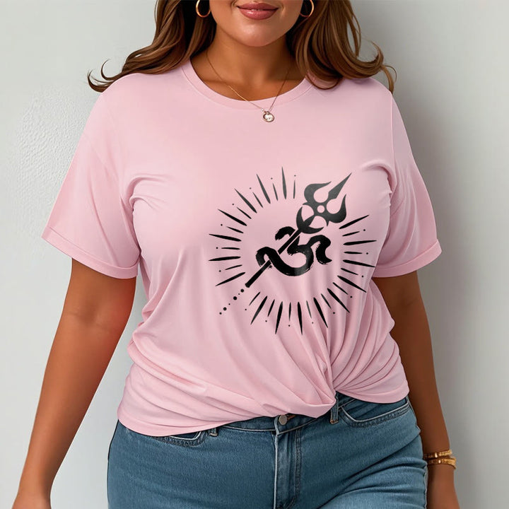 Buddha Stonesカジュアルオームシンボルトライデント放射状ライン柄コットンTシャツ - image 14