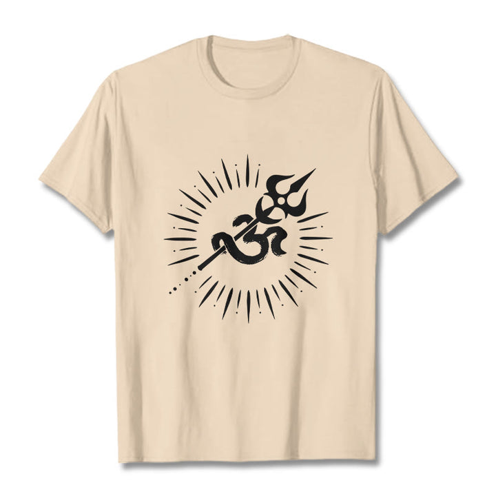 Buddha Stonesカジュアルオームシンボルトライデント放射状ライン柄コットンTシャツ - ビスク - 2XL - image 9