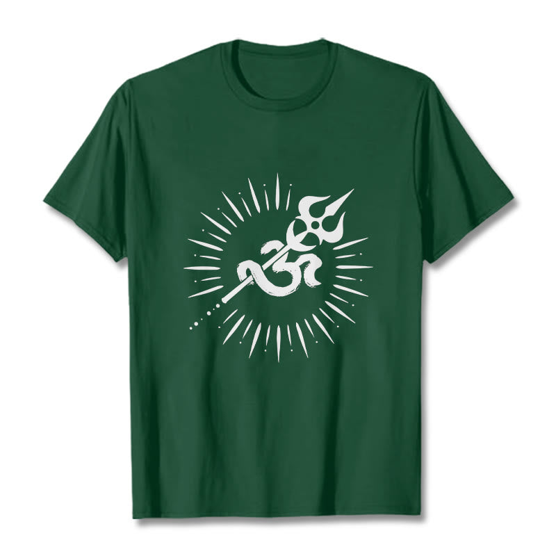 Buddha Stonesカジュアルオームシンボルトライデント放射状ライン柄コットンTシャツ - フォレストグリーン - 2XL - image 11
