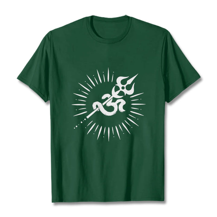 Buddha Stonesカジュアルオームシンボルトライデント放射状ライン柄コットンTシャツ - フォレストグリーン - 2XL - image 11