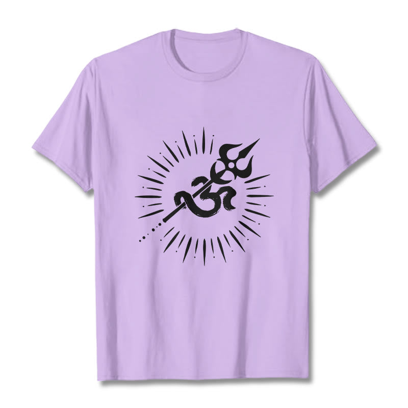 Buddha Stonesカジュアルオームシンボルトライデント放射状ライン柄コットンTシャツ - 梅 - 2XL - image 17