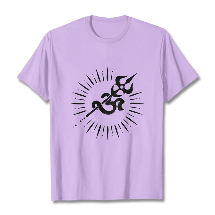 Buddha Stonesカジュアルオームシンボルトライデント放射状ライン柄コットンTシャツ - 梅 - 2XL - image 17
