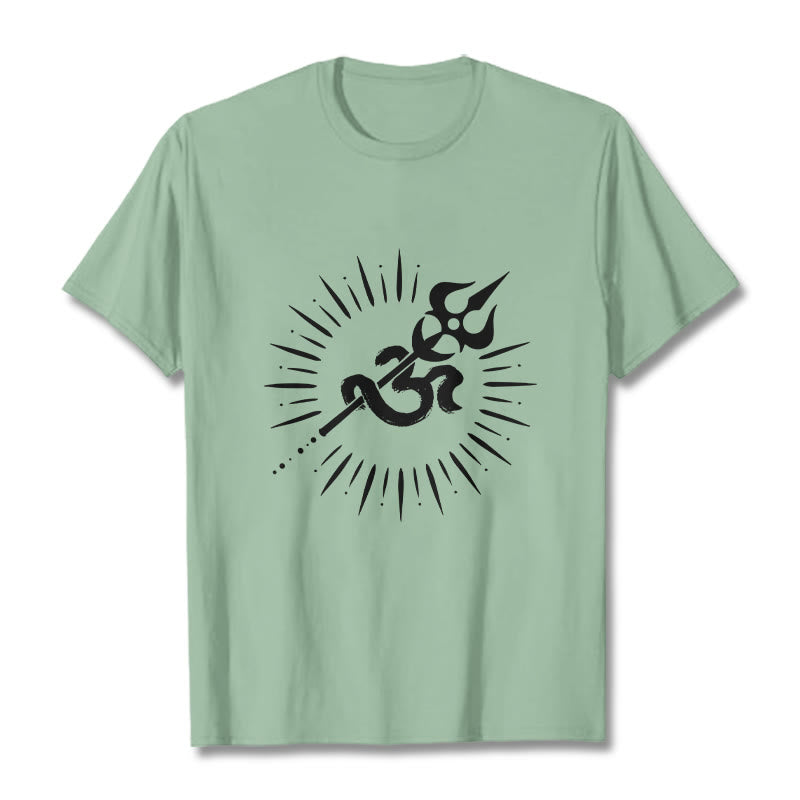 Buddha Stonesカジュアルオームシンボルトライデント放射状ライン柄コットンTシャツ - ペールグリーン - 2XL - image 15