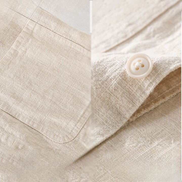 Buddha Stones通勤用 メンズ 無地ボタンデザイン コットンリネン 長袖シャツ ポケット付き - image 6
