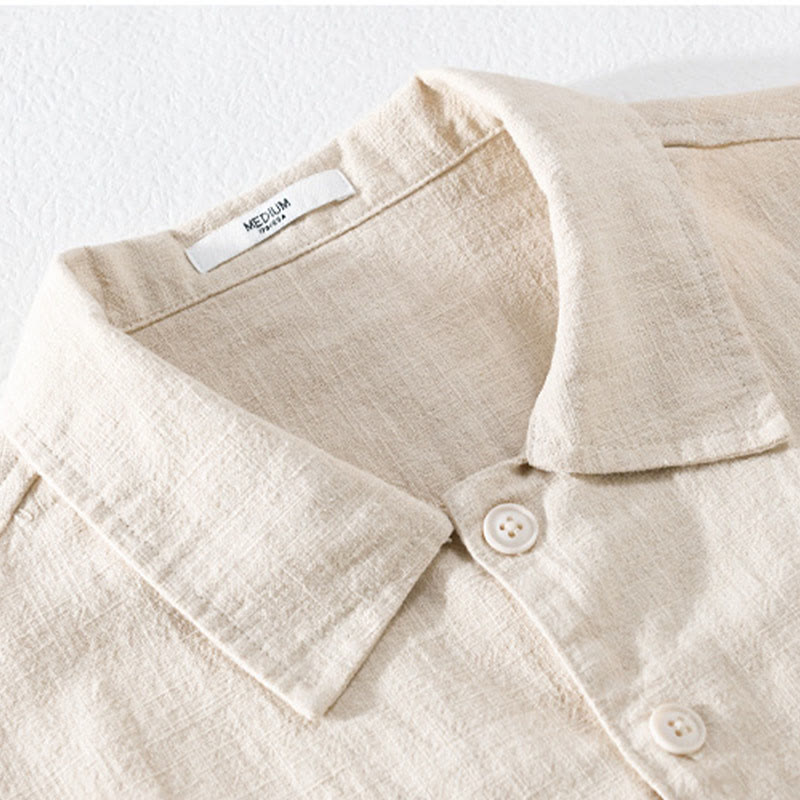 Buddha Stones通勤用 メンズ 無地ボタンデザイン コットンリネン 長袖シャツ ポケット付き - image 5