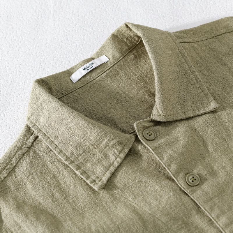 Buddha Stones通勤用 メンズ 無地ボタンデザイン コットンリネン 長袖シャツ ポケット付き - image 17