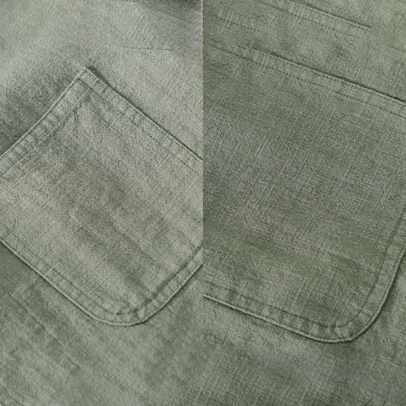 Buddha Stones通勤用 メンズ 無地ボタンデザイン コットンリネン 長袖シャツ ポケット付き - image 2