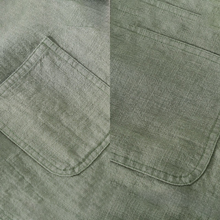 Buddha Stones通勤用 メンズ 無地ボタンデザイン コットンリネン 長袖シャツ ポケット付き - image 2