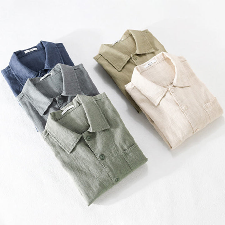 Buddha Stones通勤用 メンズ 無地ボタンデザイン コットンリネン 長袖シャツ ポケット付き - image 20