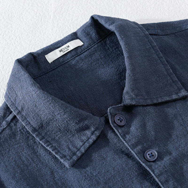 Buddha Stones通勤用 メンズ 無地ボタンデザイン コットンリネン 長袖シャツ ポケット付き - image 13