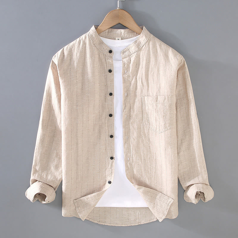 Buddha Stonesデイリータンスーツ メンズ ストライプ柄 コットンリネン 長袖シャツ - ベージュ - US/UK/AU42、 EU52 (3XL) - image 2