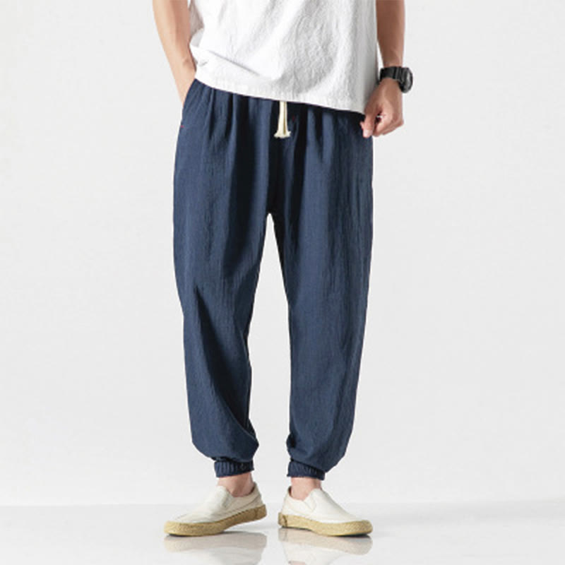 Buddha Stones シンプルなドローストリングデザイン メンズパンツ（ポケット付き） - ネイビーブルー - US/UK/AU46、 EU56 (5XL) - image 15