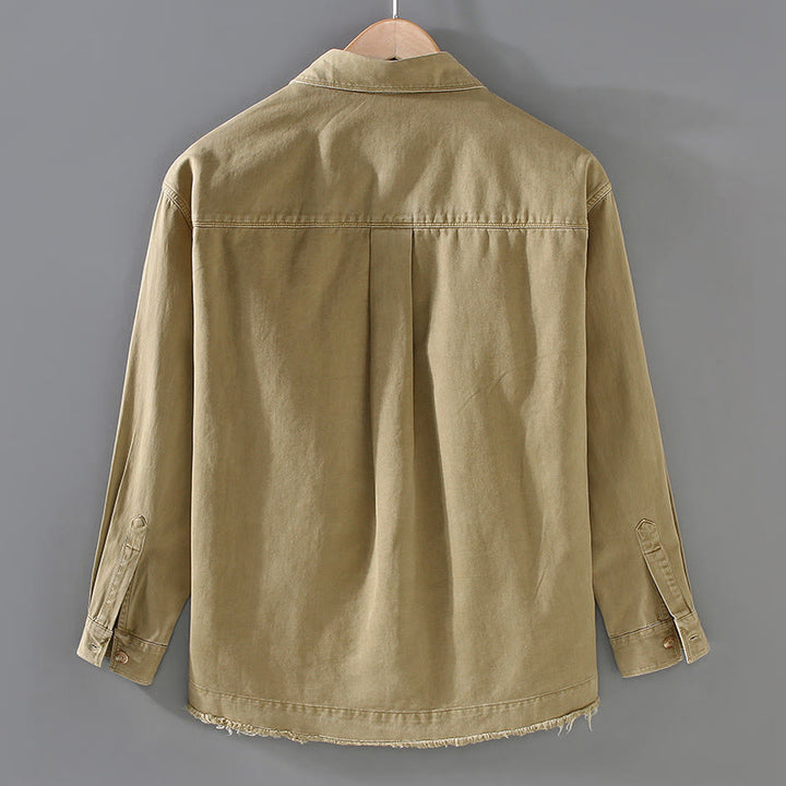 Buddha Stonesメンズ 純色 タッセル裾デザイン コットン 長袖シャツ ポケット付き - image 3